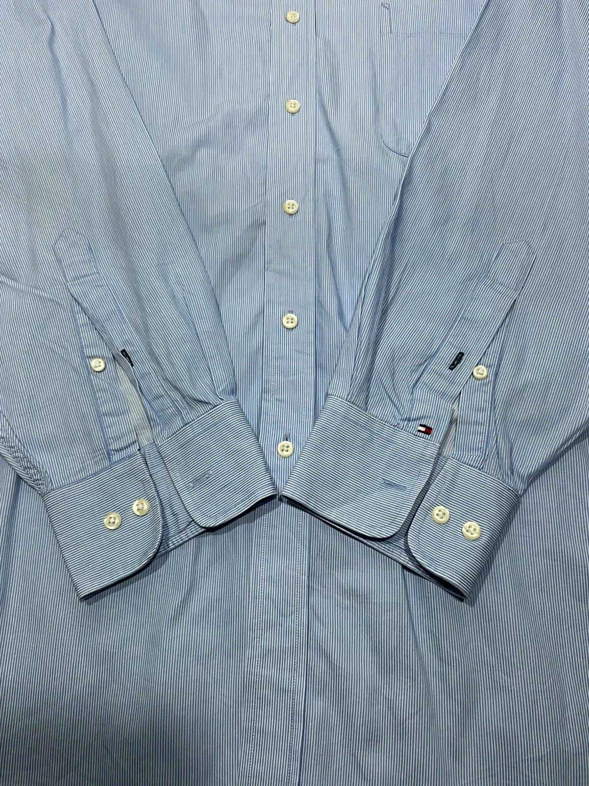 Chemise Tommy Hilfiger Regular Fit 17.5 32-33 Preppy 100% Coton Rayée Bleu Ciel – photo 3